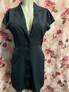 Urban Outfitters Black Button-Front Mini Dress with Scallop Trim